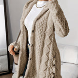 Women's Plush Hooded Button-Front Cardigan - Cozy Fleece | Autumn - Khaki