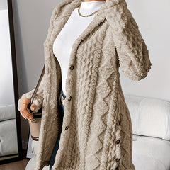 Women's Plush Hooded Button-Front Cardigan - Cozy Fleece | Autumn - Khaki