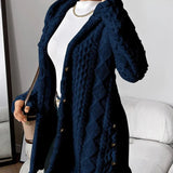Women's Plush Hooded Button-Front Cardigan - Cozy Fleece | Autumn - Navy