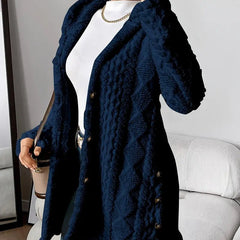 Women's Plush Hooded Button-Front Cardigan - Cozy Fleece | Autumn - Navy