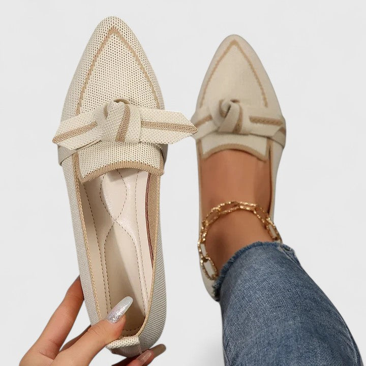 Women's Pointed Loafer with Bow Knot - Elegant Summer Style - Beige