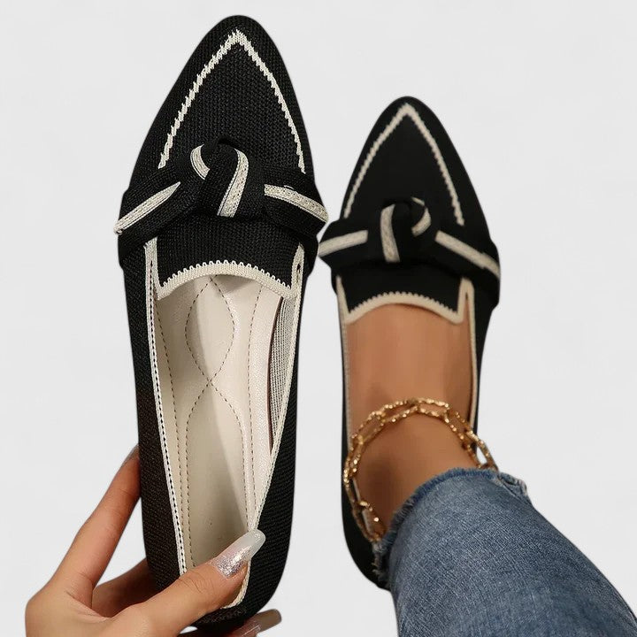 Women's Pointed Loafer with Bow Knot - Elegant Summer Style - Black