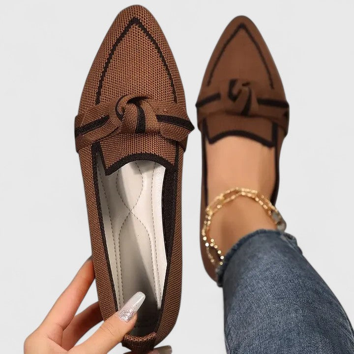 Women's Pointed Loafer with Bow Knot - Elegant Summer Style - Khaki