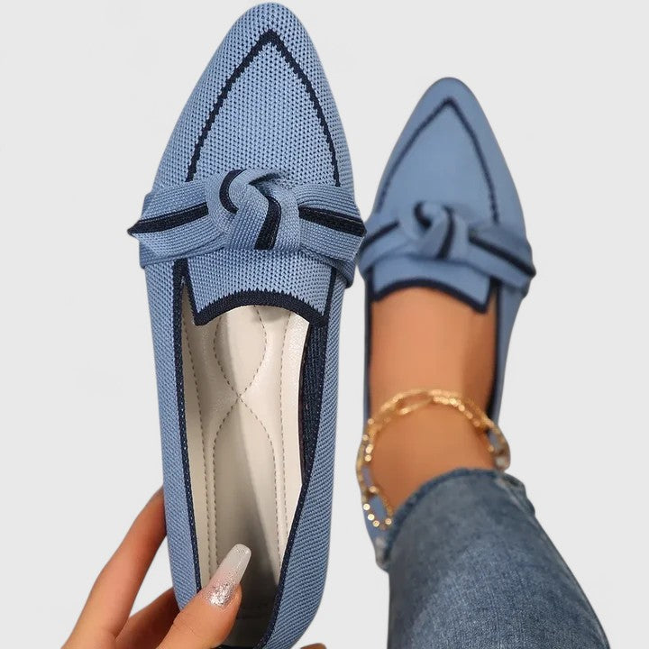 Women's Pointed Loafer with Bow Knot - Elegant Summer Style - Light Blue