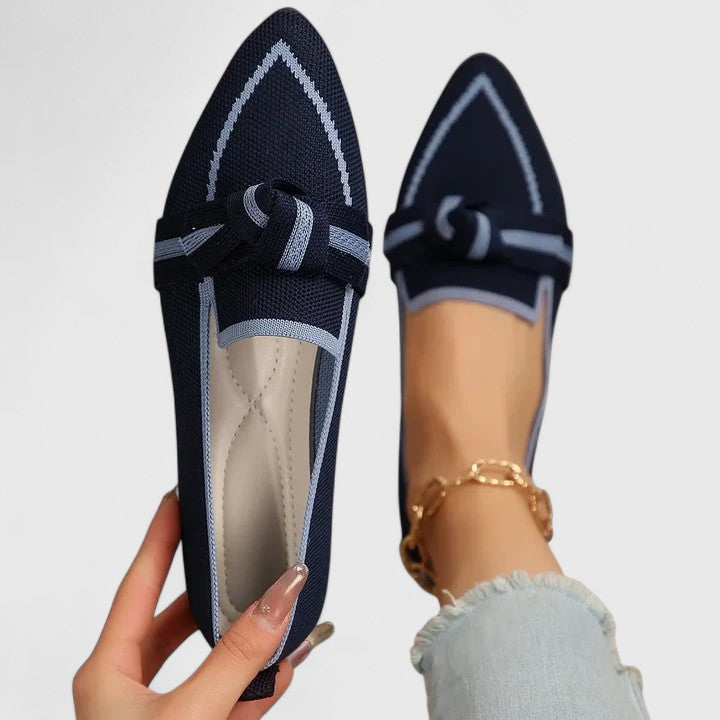 Women's Pointed Loafer with Bow Knot - Elegant Summer Style - Navy