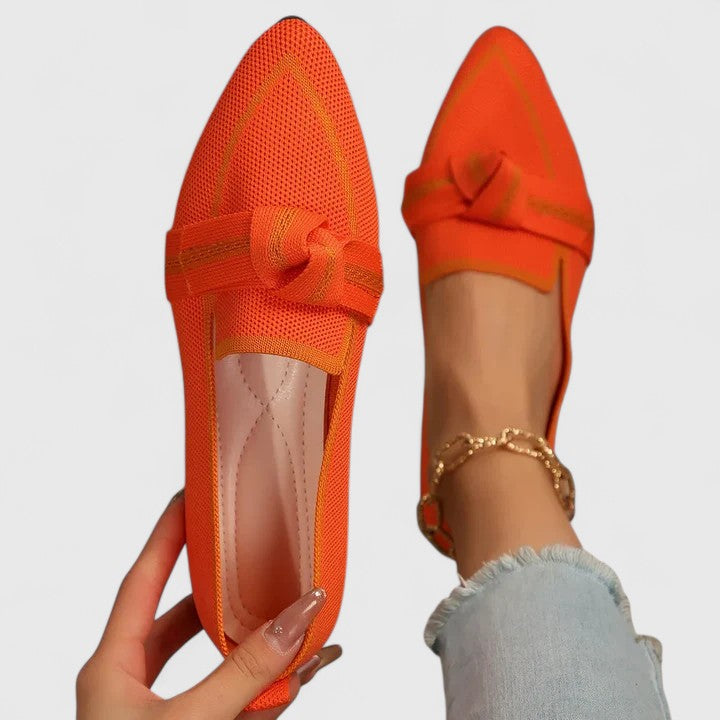Women's Pointed Loafer with Bow Knot - Elegant Summer Style - Orange