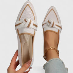 Women's Pointed Loafer with Bow Knot - Elegant Summer Style - White