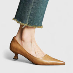 Women's Pointed Toe Low Heel Pumps - Classic Tapered Silhouette - Beige