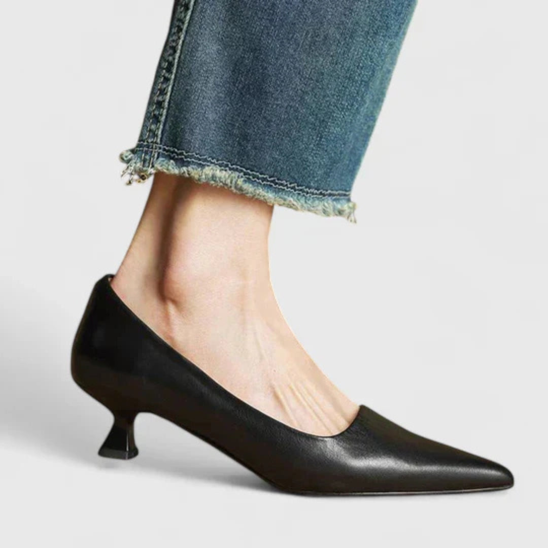 Women's Pointed Toe Low Heel Pumps - Classic Tapered Silhouette - Black