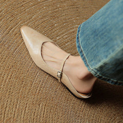 Women's Pointed Toe Mules Mary Jane Strap - Genuine Leather | Spring