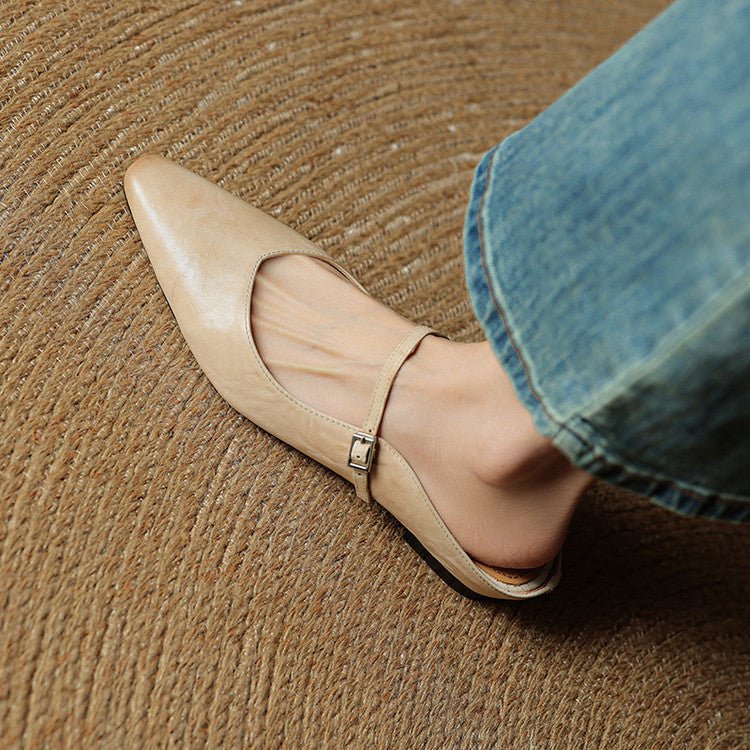 Women's Pointed Toe Mules Mary Jane Strap - Genuine Leather | Spring