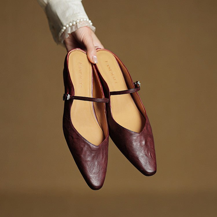 Women's Pointed Toe Mules Mary Jane Strap - Genuine Leather | Spring
