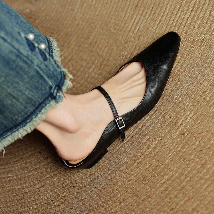 Women's Pointed Toe Mules Mary Jane Strap - Genuine Leather | Spring