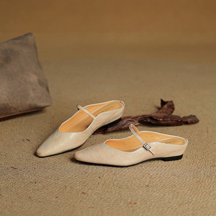 Women's Pointed Toe Mules Mary Jane Strap - Genuine Leather | Spring