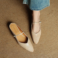 Women's Pointed Toe Mules Mary Jane Strap - Genuine Leather | Spring