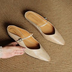 Women's Pointed Toe Mules Mary Jane Strap - Genuine Leather | Spring