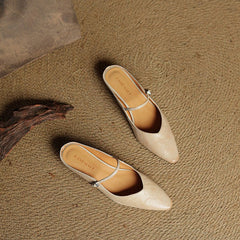 Women's Pointed Toe Mules Mary Jane Strap - Genuine Leather | Spring
