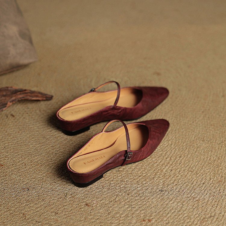 Women's Pointed Toe Mules Mary Jane Strap - Genuine Leather | Spring
