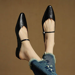 Women's Pointed Toe Mules Mary Jane Strap - Genuine Leather | Spring