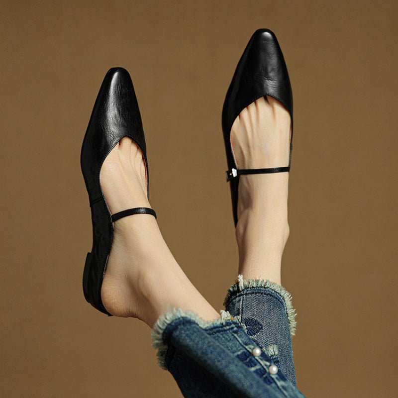 Women's Pointed Toe Mules Mary Jane Strap - Genuine Leather | Spring