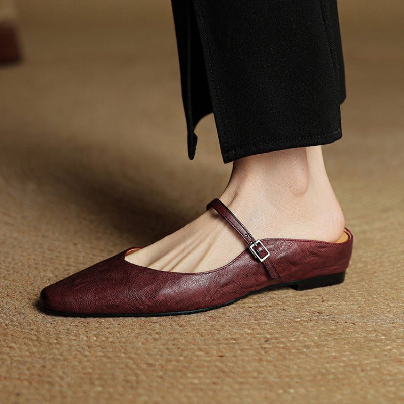 Women's Pointed Toe Mules Mary Jane Strap - Genuine Leather | Spring