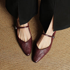 Women's Pointed Toe Mules Mary Jane Strap - Genuine Leather | Spring