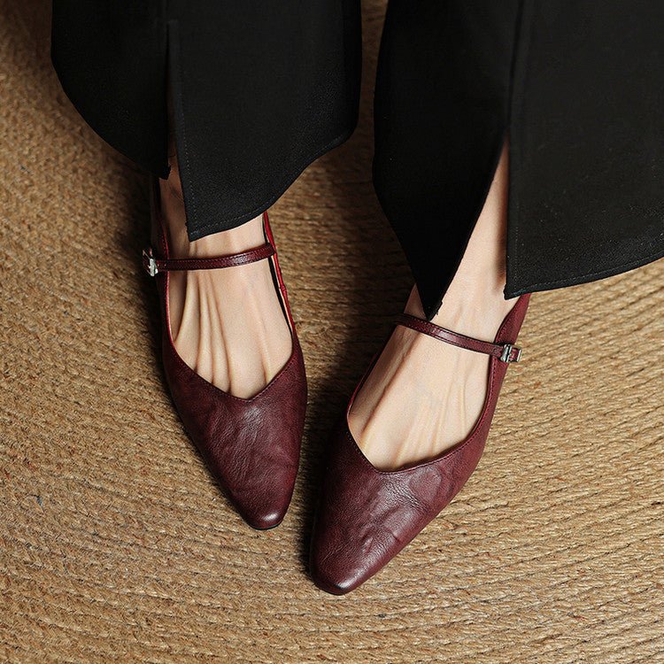Women's Pointed Toe Mules Mary Jane Strap - Genuine Leather | Spring