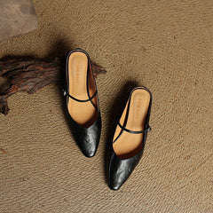 Women's Pointed Toe Mules Mary Jane Strap - Genuine Leather | Spring