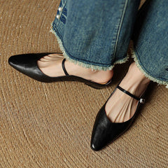 Women's Pointed Toe Mules Mary Jane Strap - Genuine Leather | Spring