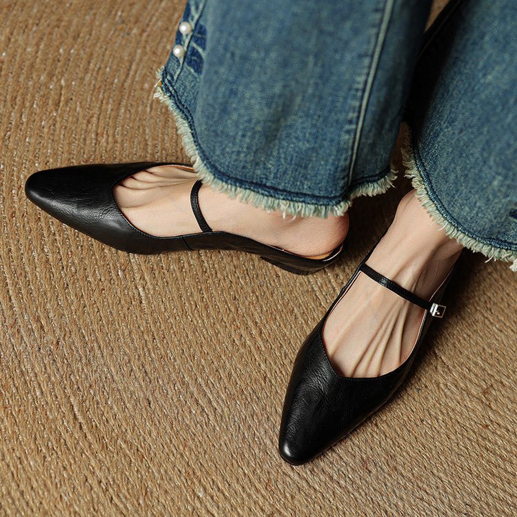 Women's Pointed Toe Mules Mary Jane Strap - Genuine Leather | Spring