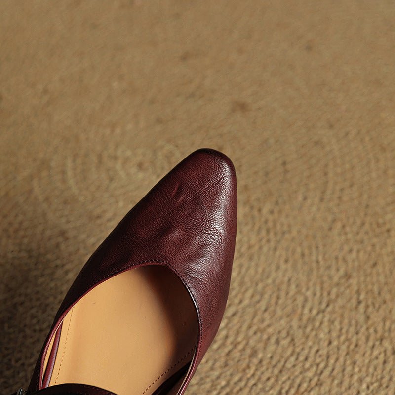 Women's Pointed Toe Mules Mary Jane Strap - Genuine Leather | Spring