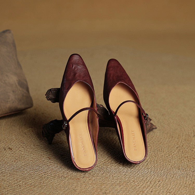 Women's Pointed Toe Mules Mary Jane Strap - Genuine Leather | Spring