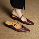Women's Pointed Toe Mules Mary Jane Strap - Genuine Leather | Spring - Maroon