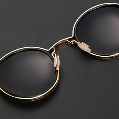 Women's Polarized Round Frame Sunglasses - Gold Metal
