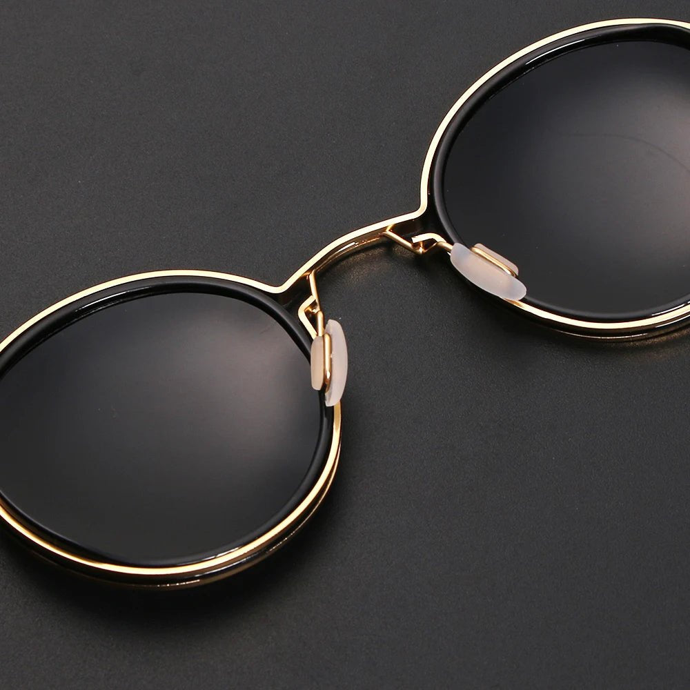 Women's Polarized Round Frame Sunglasses - Gold Metal