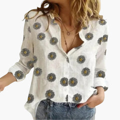 Women's Polka Dot Blouse | Button-Up | Print | Summer - Light Gray Black Dots