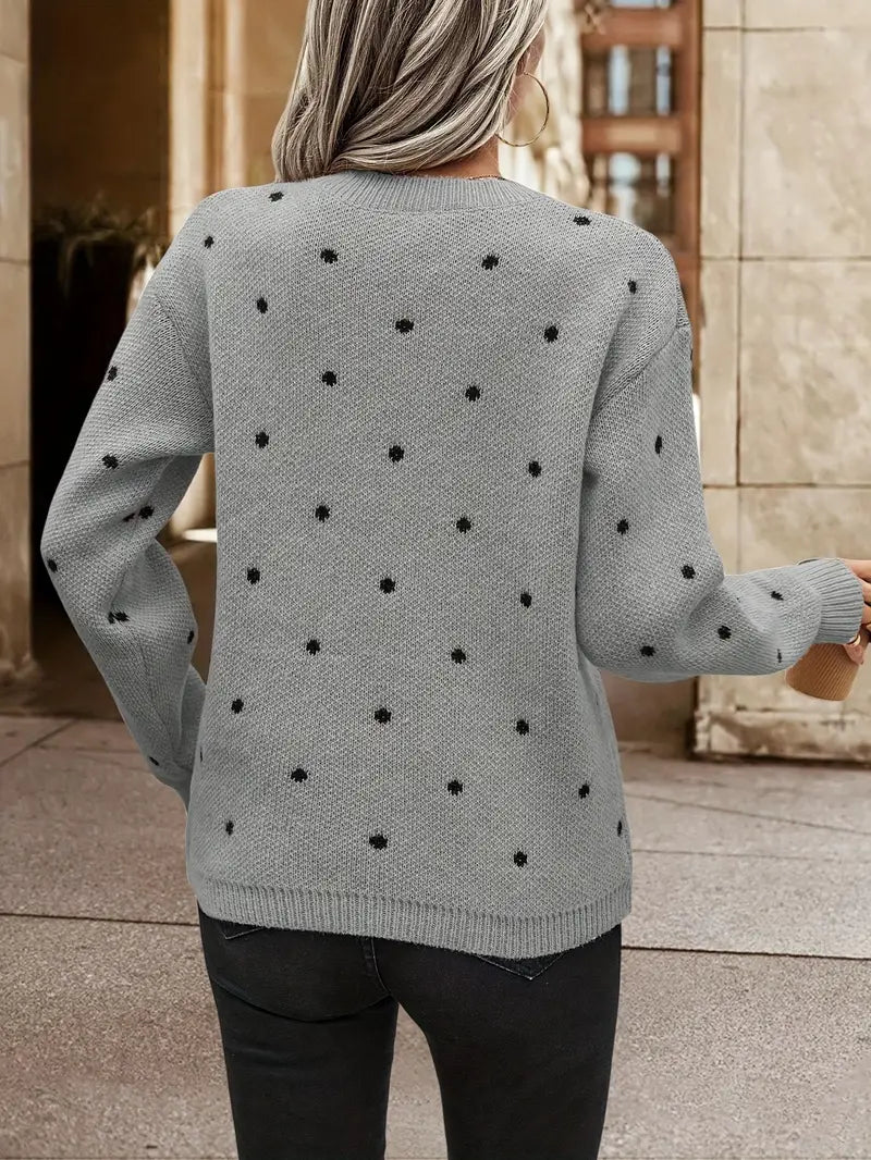 Women's Polka Dot Sweater - Chic Long Sleeve Knit | Autumn