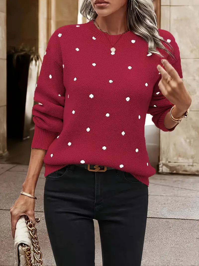 Women's Polka Dot Sweater - Chic Long Sleeve Knit | Autumn