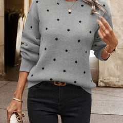 Women's Polka Dot Sweater - Chic Long Sleeve Knit | Autumn - Grey