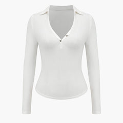 Women's Polo Shirt | Long Sleeve | Elegant | Spring - White