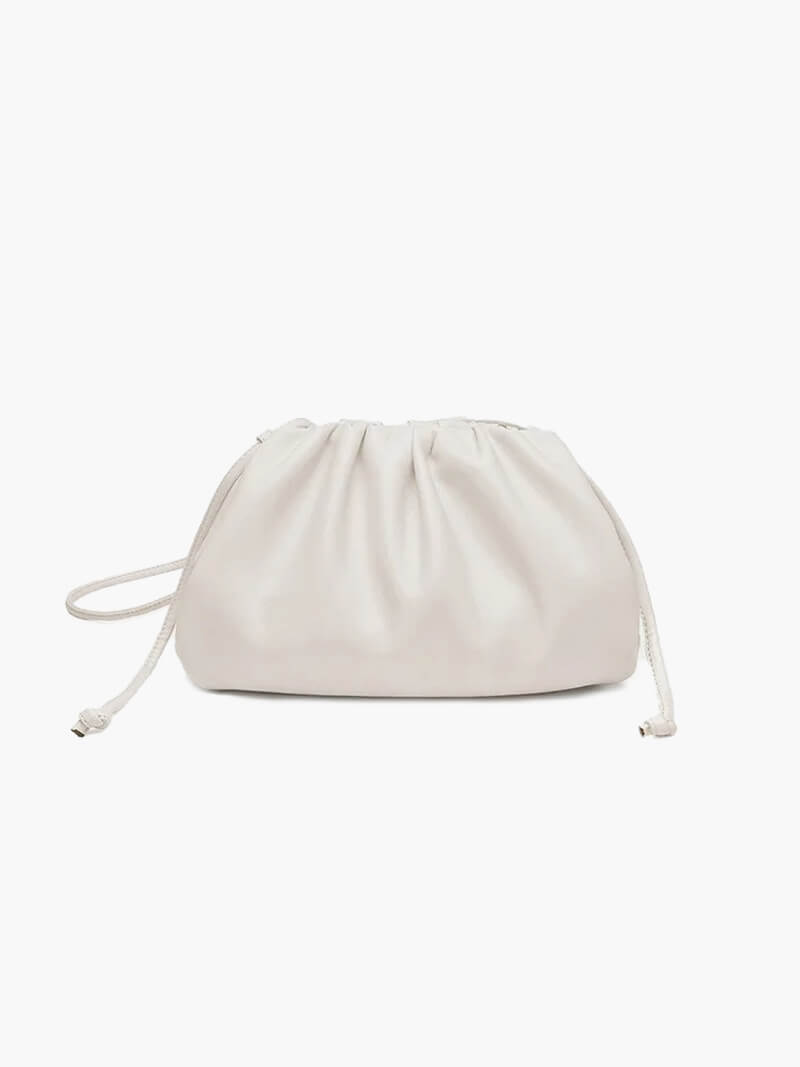 Women's Pouch Bag | Faux Leather | Drawstring | Winter - White