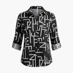 Women's Printed Blouse | Rabatted Collar | Casual | Winter - Black Letters
