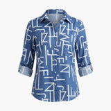 Women's Printed Blouse | Rabatted Collar | Casual | Winter - Blue Letters