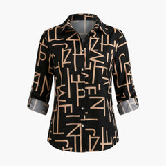 Women's Printed Blouse | Rabatted Collar | Casual | Winter - Khaki Labyrinth