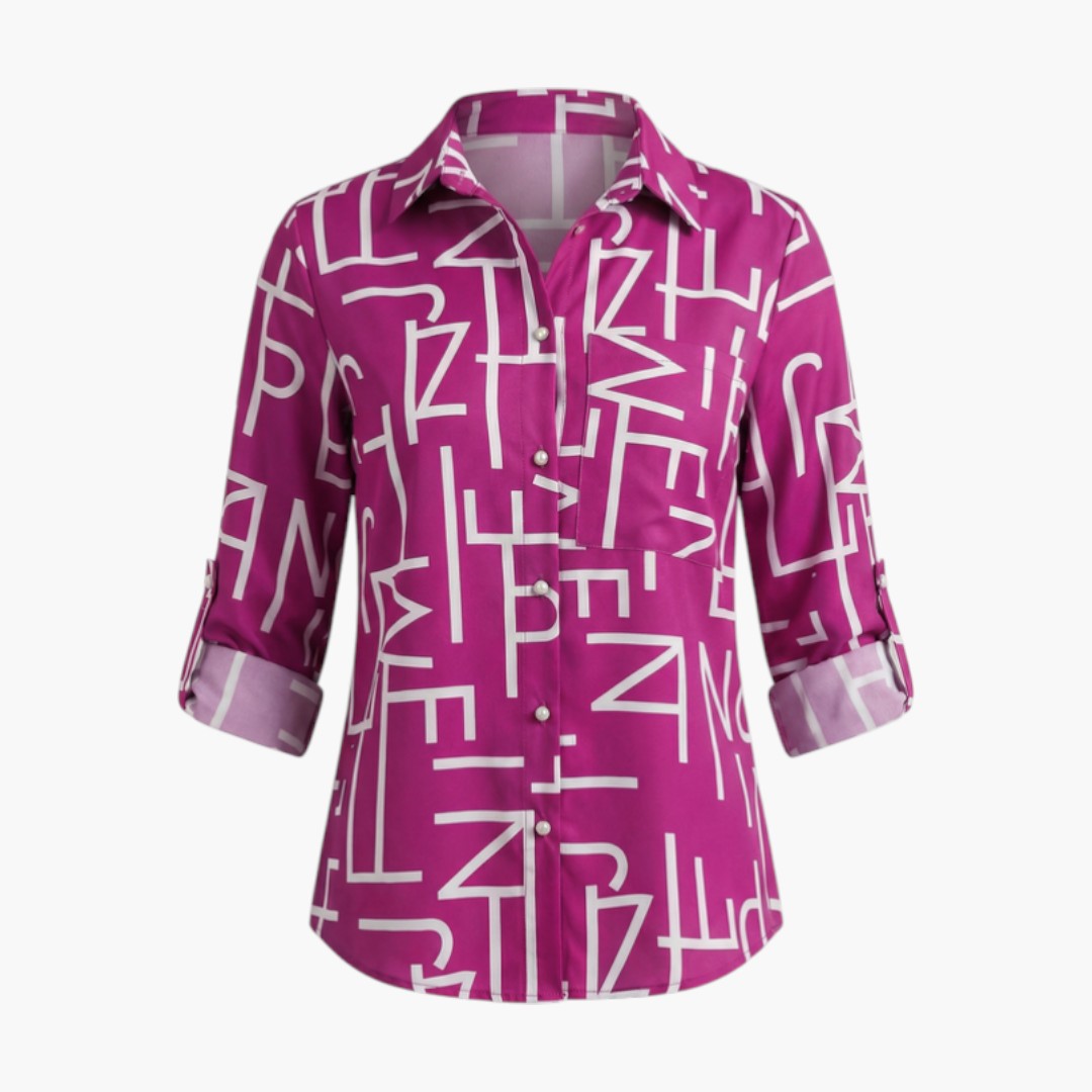 Women's Printed Blouse | Rabatted Collar | Casual | Winter - Red Purple Letters