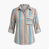 Women's Printed Blouse | Rabatted Collar | Casual | Winter - Striped Print