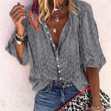 Women's Printed Button-Down Blouse - Casual Summer Shirt - Grey
