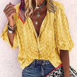 Women's Printed Button-Down Blouse - Casual Summer Shirt - Yellow