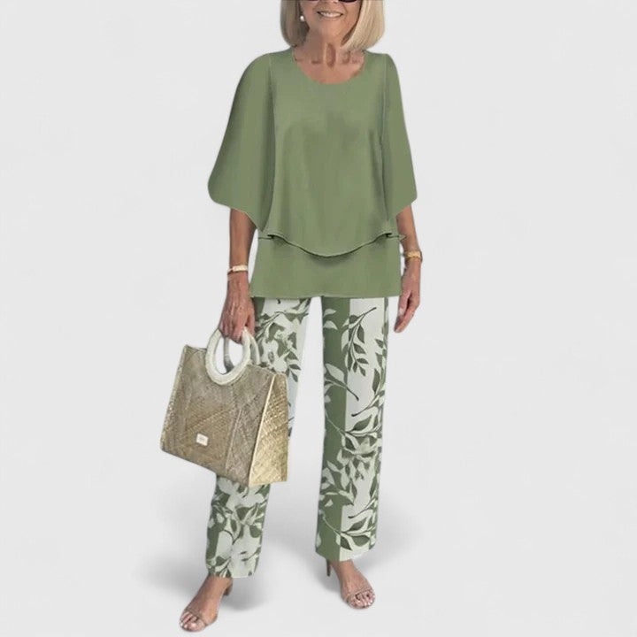 Women's Printed Crew Neck Set - Casual Comfort Top & Pants | Spring