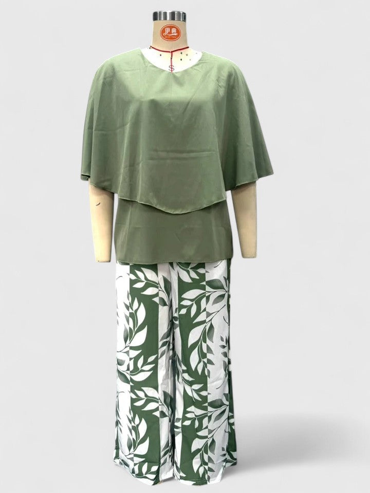 Women's Printed Crew Neck Set - Casual Comfort Top & Pants | Spring